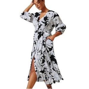 MAEVE Anthropologie Puff Sleeve Midi Dress Floral
